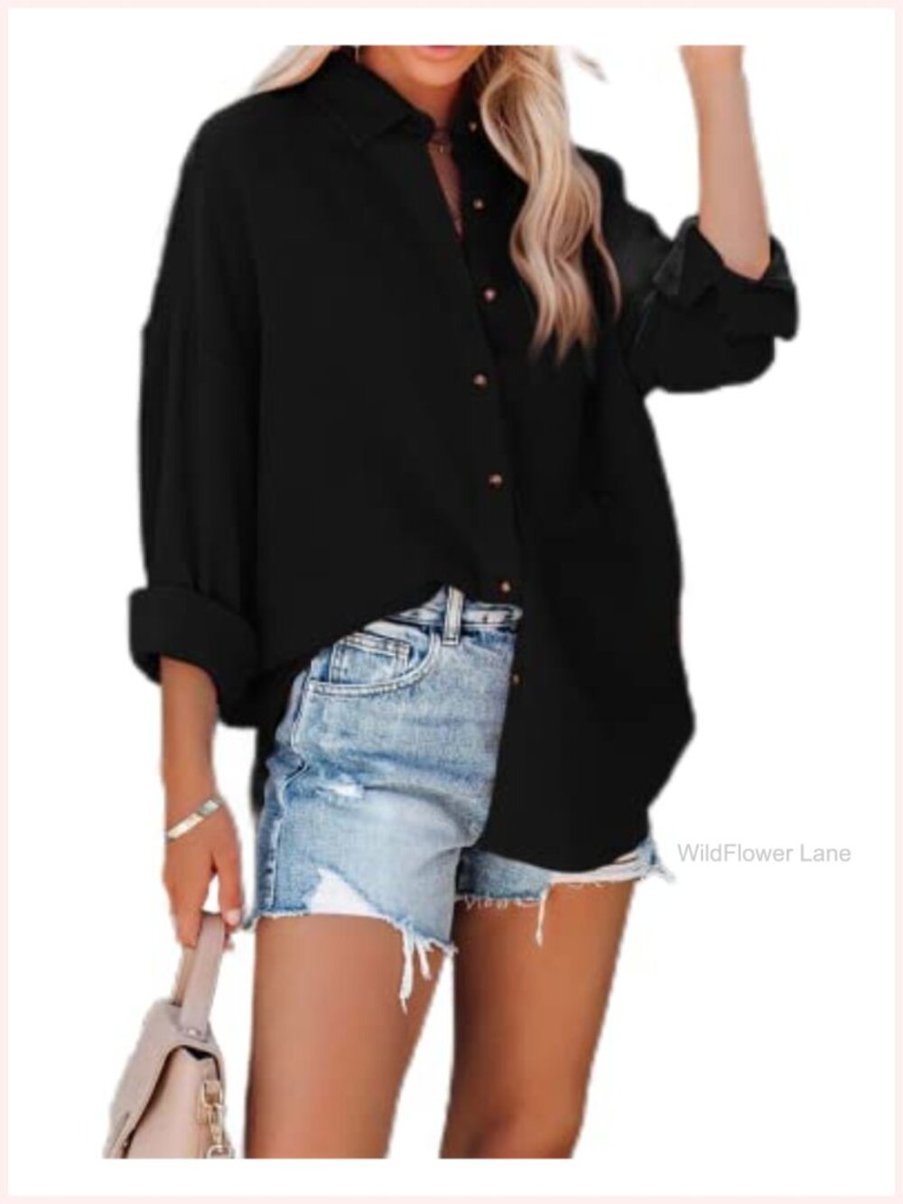 Oversized Cotton Button Down Shirt Long Sleeve Casual Blouse Pocket